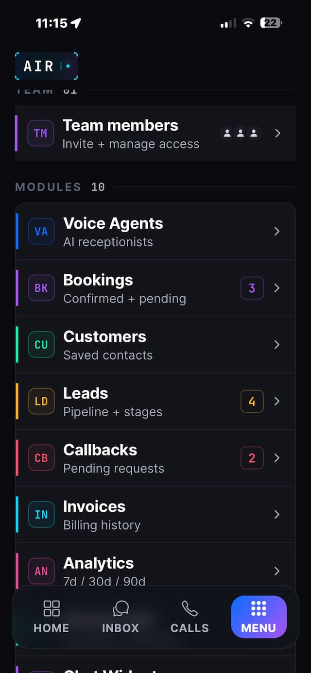 Modulmenu
